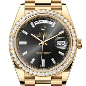 Rolex Day-Date 40 Bright Black Dial Diamonds Dial Diamond Bezel Yellow Gold President Men's Watch 228348RBR 228348