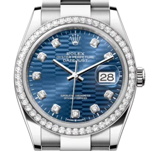 Rolex Datejust 36 Blue Fluted Motif Diamond Dial Diamond Bezel Watch 126284RBR 126284RBR-0050