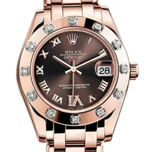 Rolex Pearlmaster 34 Chocolate set with Diamonds Set On VI Dial Pearlmaster 18K Rose Gold Watch 81315